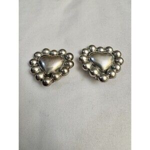 Vtg Sterling Silver Taxco MEXICO 925 Puffy Heart Clip On Earrings 19.86 Grams